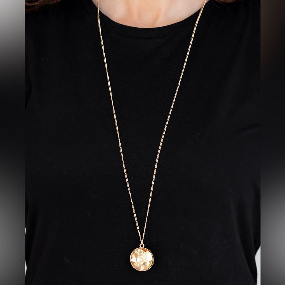 Gold tone with gold rhinestone necklace and earrings
